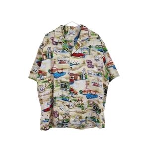 Pacific Legend Men's 100% Cotton Route 66 Button Down Hawaiian Shirt - 2XL